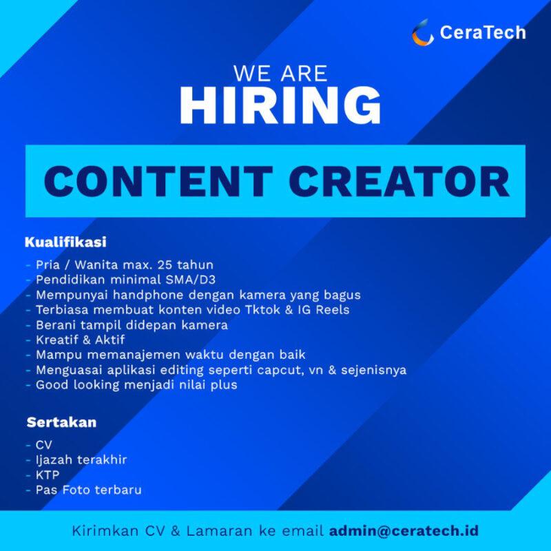 Lowongan Kerja Content Creator Admin Online Di Cv Ceratech Jakartakerja