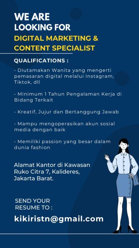 Lowongan Kerja Digital Marketing Content Specialist Di Online Shop