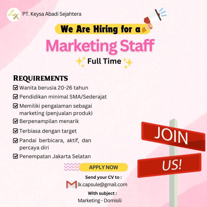 Lowongan Kerja Marketing Staff Di Pt Keysa Abadi Sejahtera Jakartakerja