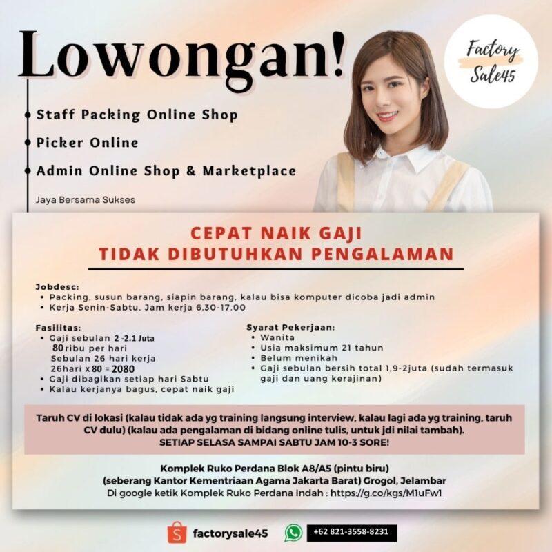 Lowongan Kerja Admin Online Shop Di Jaya Bersama Sukses Jakartakerja