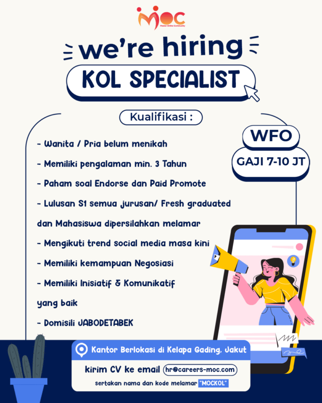 Lowongan Kerja Kol Specialist Digital Marketing Admin Online Shop