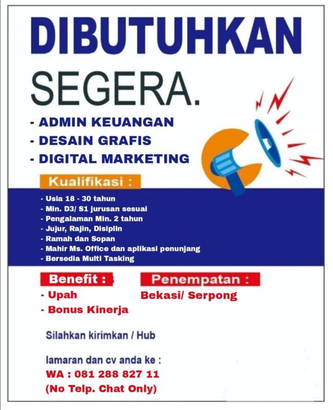 Lowongan Kerja Admin Keuangan Desain Grafis Digital Marketing Di