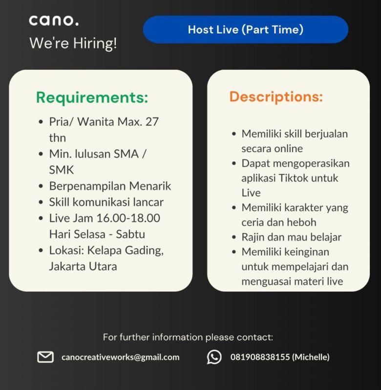 Lowongan Kerja Host Live Part Time Di Cano Creative Agency Jakartakerja