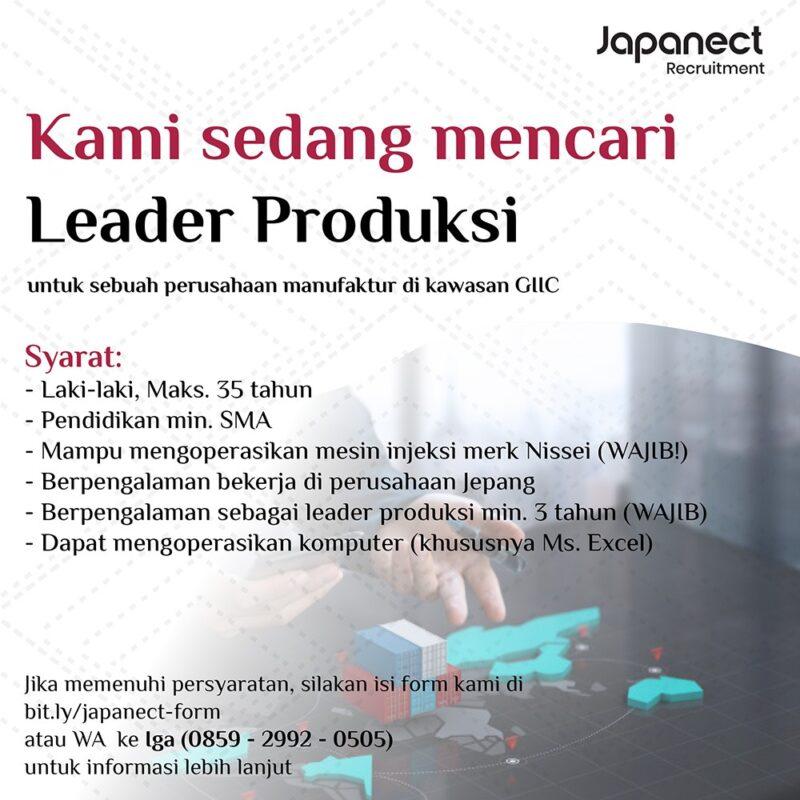 Lowongan Kerja Leader Produksi  di  PT Japanect Consulting 