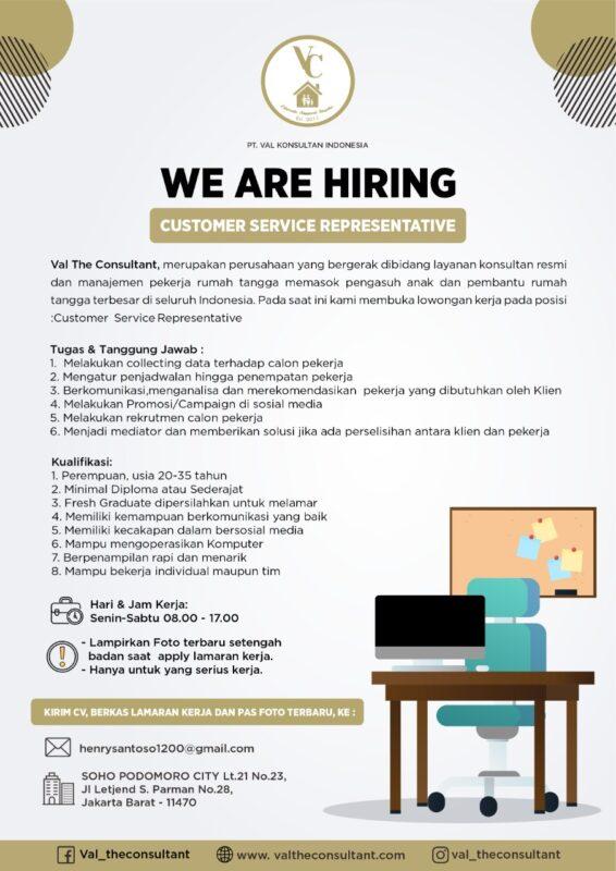 Lowongan Kerja Customer Service Representative di PT. Val Konsultan