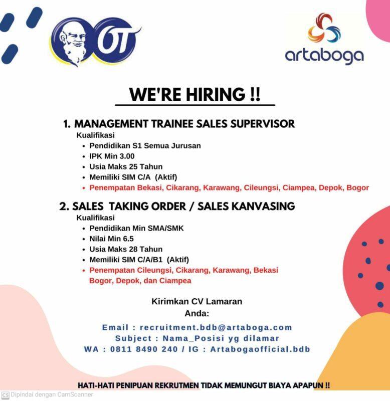 Lowongan Kerja Management Trainee Sales Supervisor Sales Taking Ordersales Kanvasing Di Pt 9480