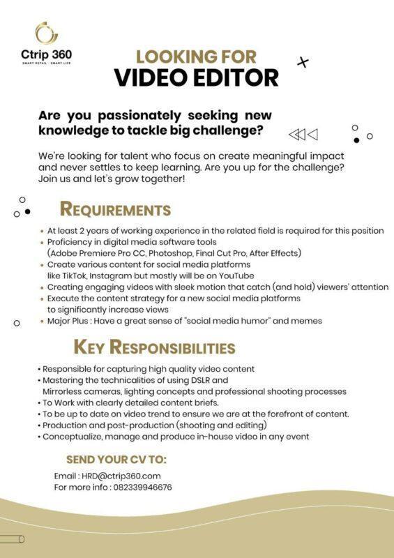 Lowongan Kerja Video Editor - Creative Director - Account Executive