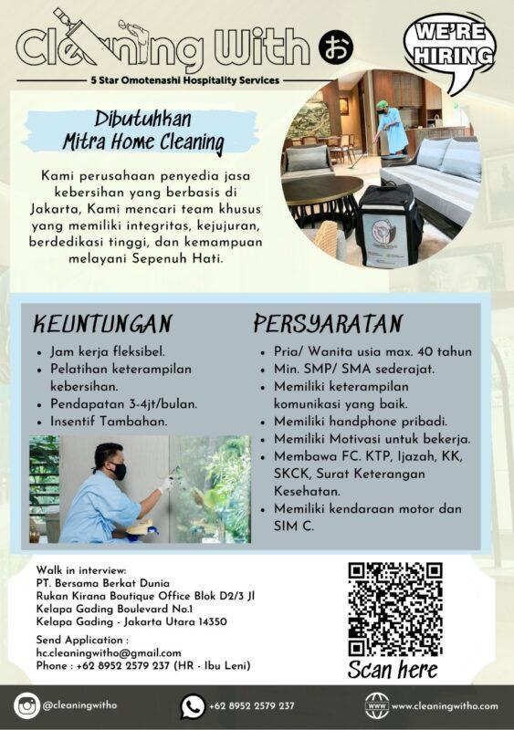 Lowongan Kerja Mitra Cleaning Service (Part Time) di Cleaning with O