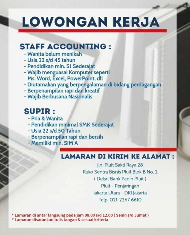 Lowongan Kerja Staff Accounting - Supir Di Pt. Tanely Jaya Makmur 