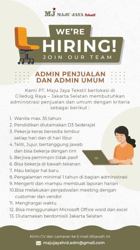 Lowongan Kerja Admin Penjualan And Admin Umum Senior Akunting Admin