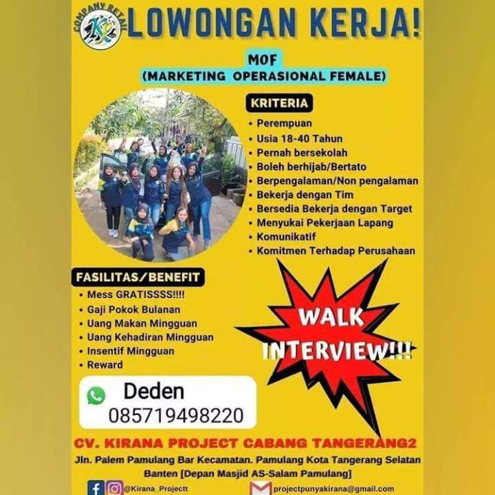 Lowongan Kerja Marketing Operasional Female di CV. Kirana Project