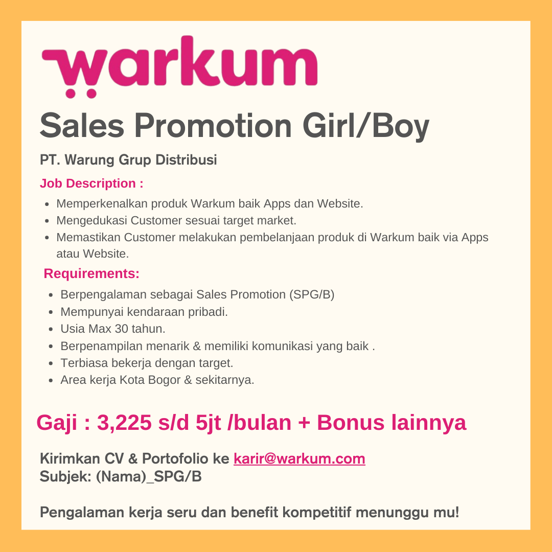 Lowongan Kerja Sales Promotion Girl/Boy Di PT. Warung Grup Distribusi ...