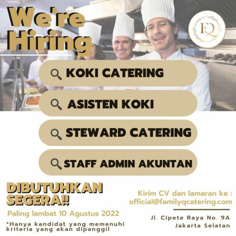 Lowongan Kerja Koki Catering Helper Catering Asisten Koki Steward Catering Staff Admin