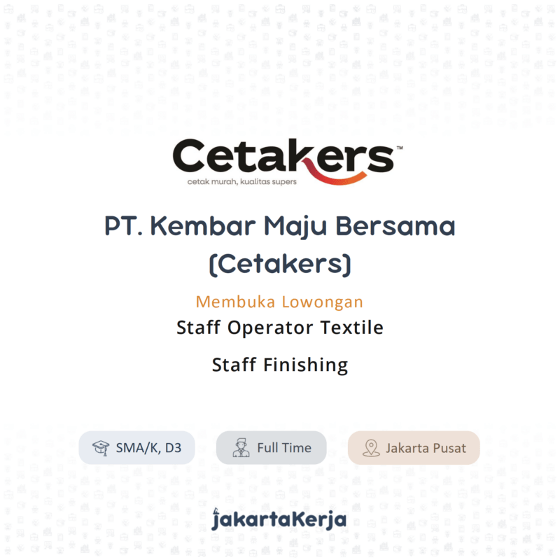 Lowongan Kerja staff gudang di pt kembar maju bersama cetakers