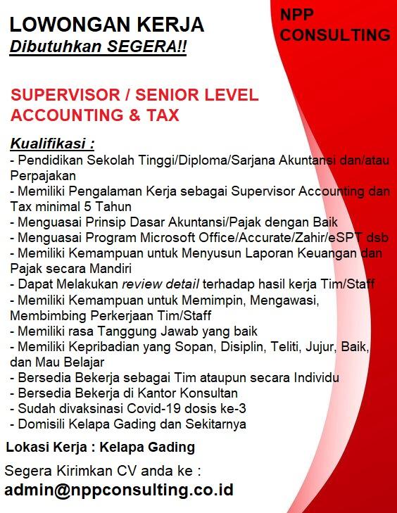 Lowongan Kerja Supervisor Accounting Dan Tax Di NPP Consulting ...