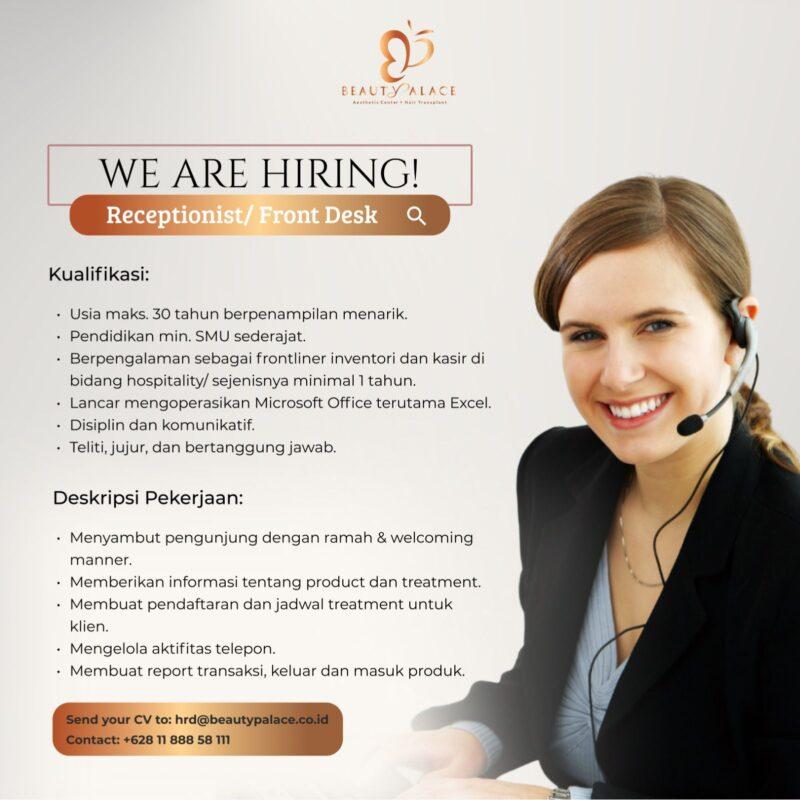 Lowongan Kerja Receptionist Front Desk Perawat Nurse Beauty Consultant Beautician Di