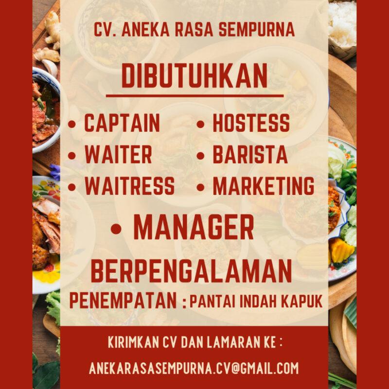 Lowongan Kerja Captain Waiter Waitress Hostess Barista Marketing Manager Outlet Di