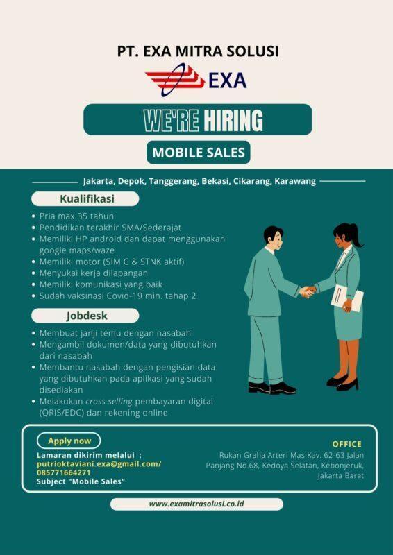 Lowongan Kerja Mobile Sales Marketing Representative Di Pt Exa Mitra Solusi Jakartakerja