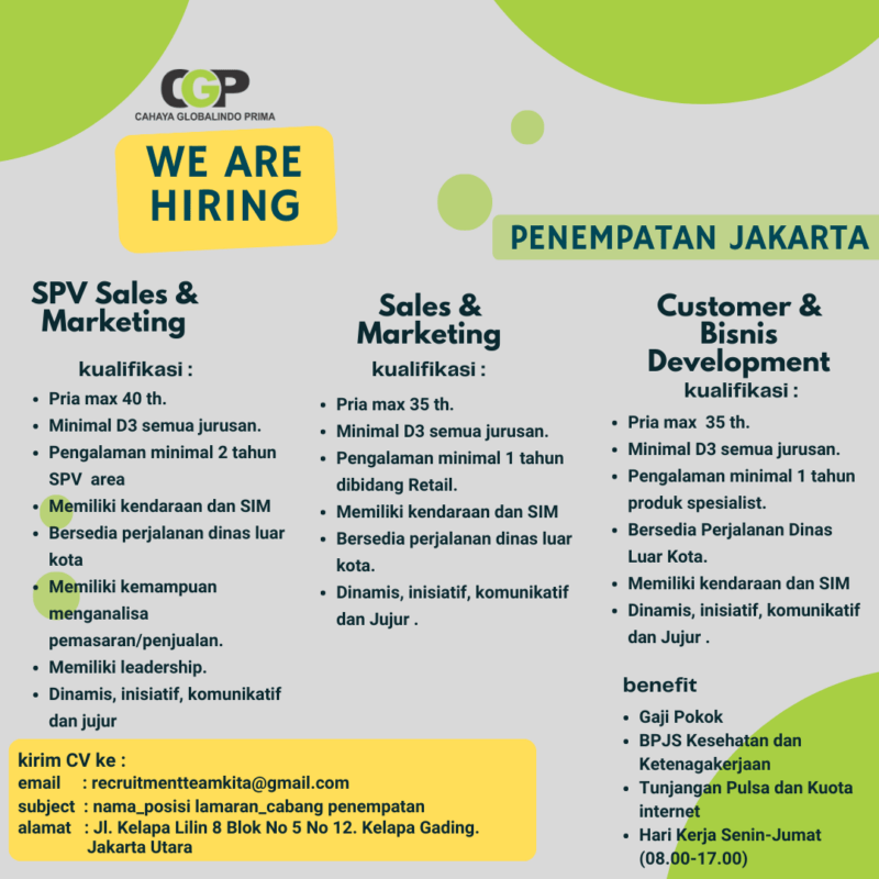 Lowongan Kerja SPV Sales & Marketing - Sales & Marketing - Customer ...