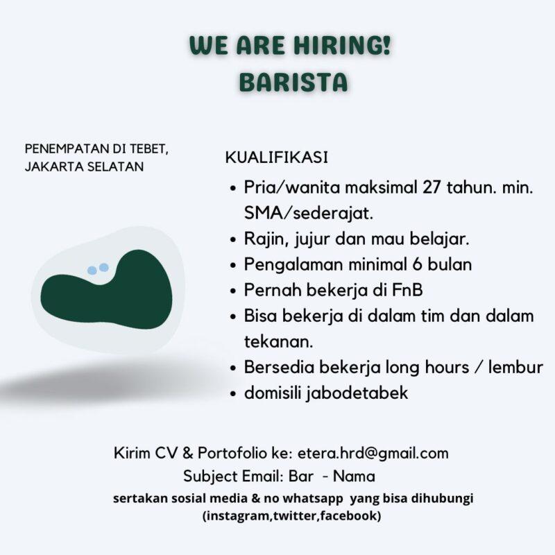 Lowongan Kerja barista di etera cafe