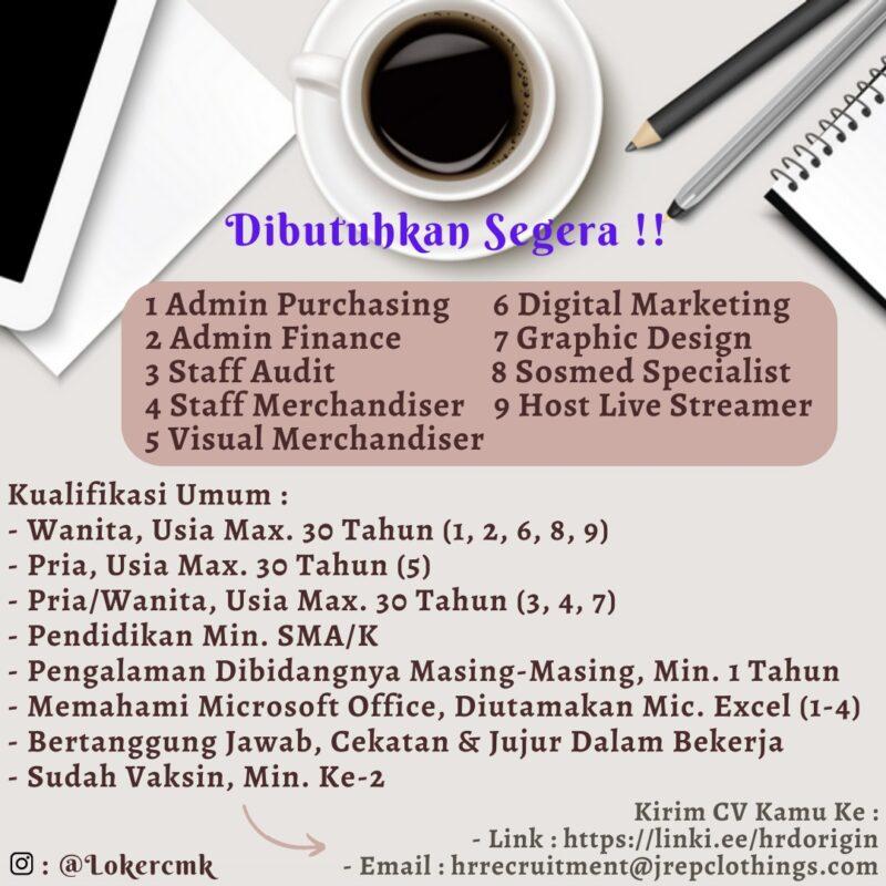 Lowongan Kerja Admin Purchasing Admin Finance Staff Audit Staff Merchandiser Visual