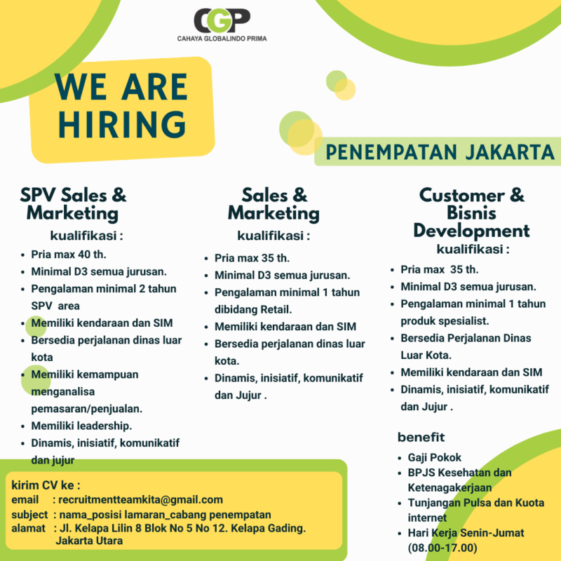 Lowongan Kerja Spv Sales & Marketing - Sales & Marketing - Customer 