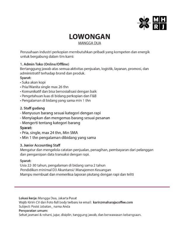 Lowongan Kerja Admin Toko Online Offline Staff Gudang Junior Accounting Staff Di Pt