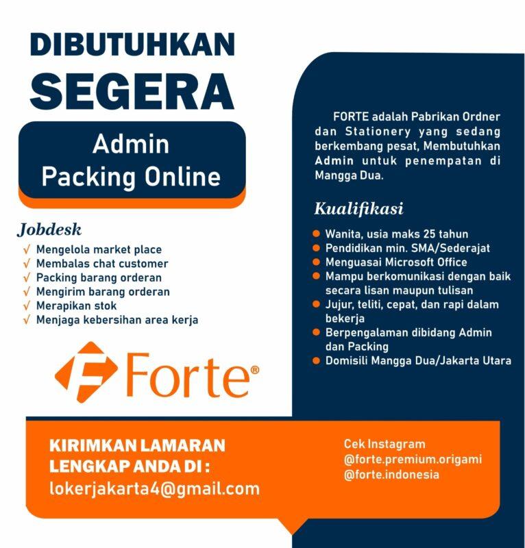 Lowongan PACKER dan ADMIN ONLINESHOP