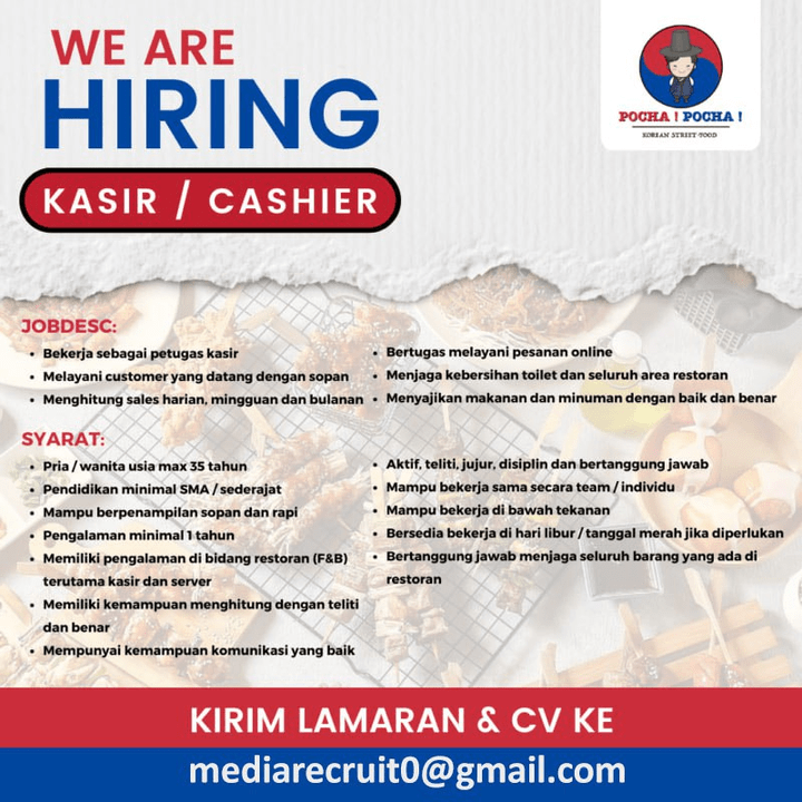 Lowongan Kerja Kasir / Cashier Di Pocha ! Pocha ! - JakartaKerja