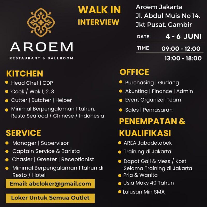 Lowongan Kerja sales marketing office kitchen service bar di aroem resto ballroom