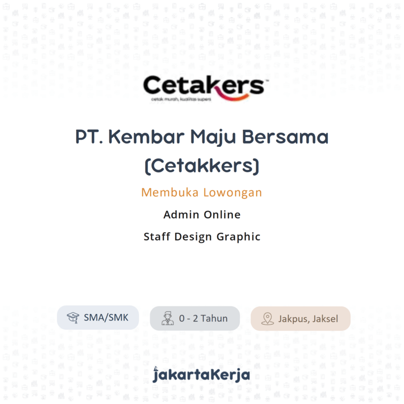 Lowongan Kerja admin online staff design graphic di pt kembar maju bersama cetakers