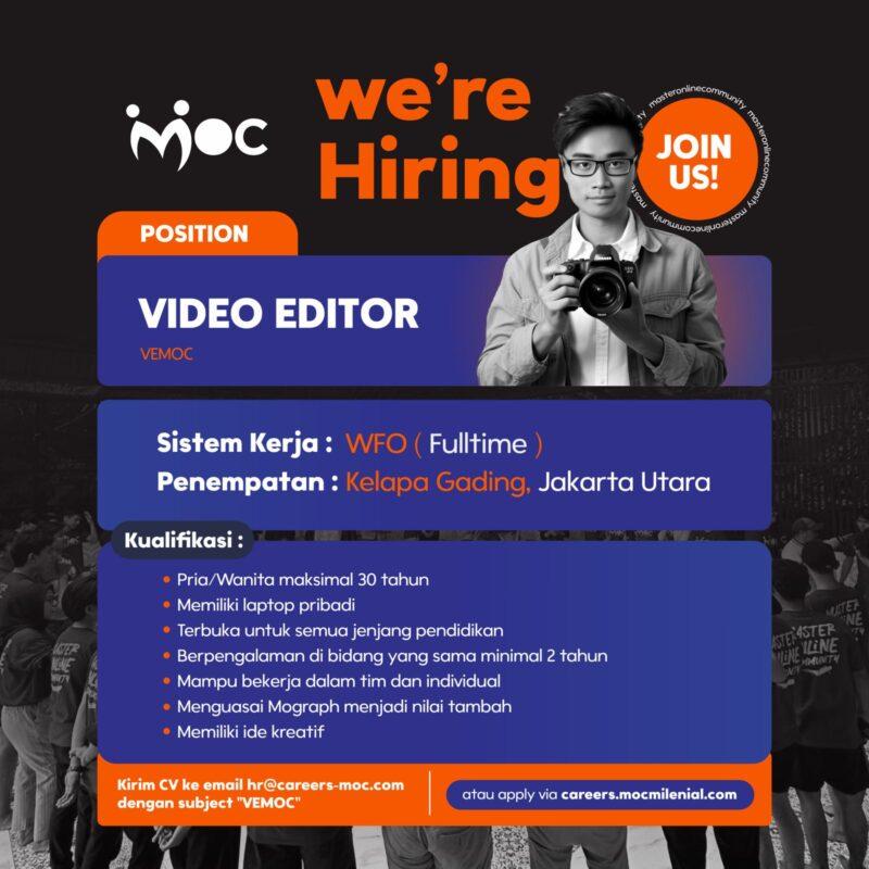 Lowongan Kerja video editor design graphic social media specialist branding agency di pt moc milenial indonesia